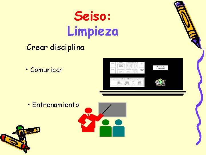 Seiso: Limpieza Crear disciplina • Comunicar • Entrenamiento 