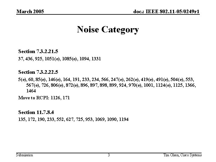 March 2005 doc. : IEEE 802. 11 -05/0249 r 1 Noise Category Section 7.