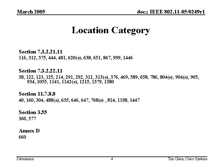 March 2005 doc. : IEEE 802. 11 -05/0249 r 1 Location Category Section 7.