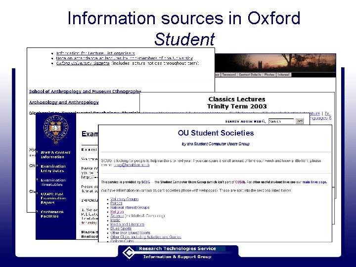 Information sources in Oxford Student 