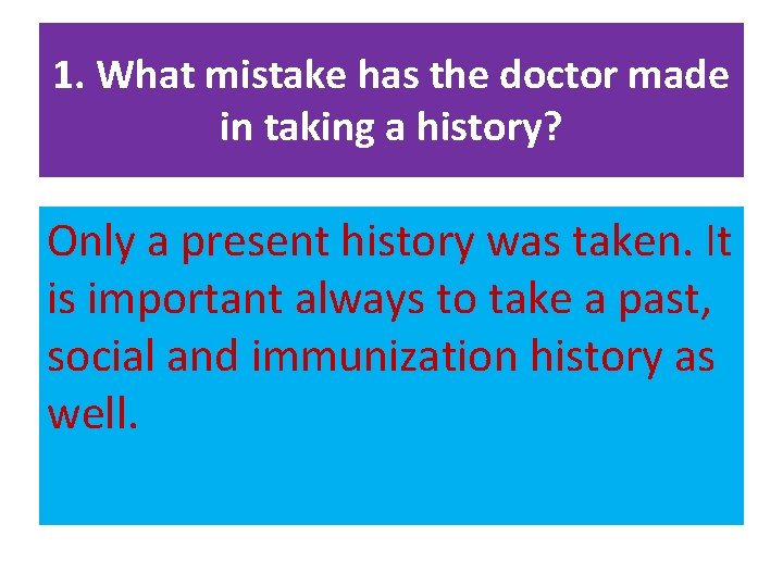 1. What mistake has the doctor made in taking a history? Only a present