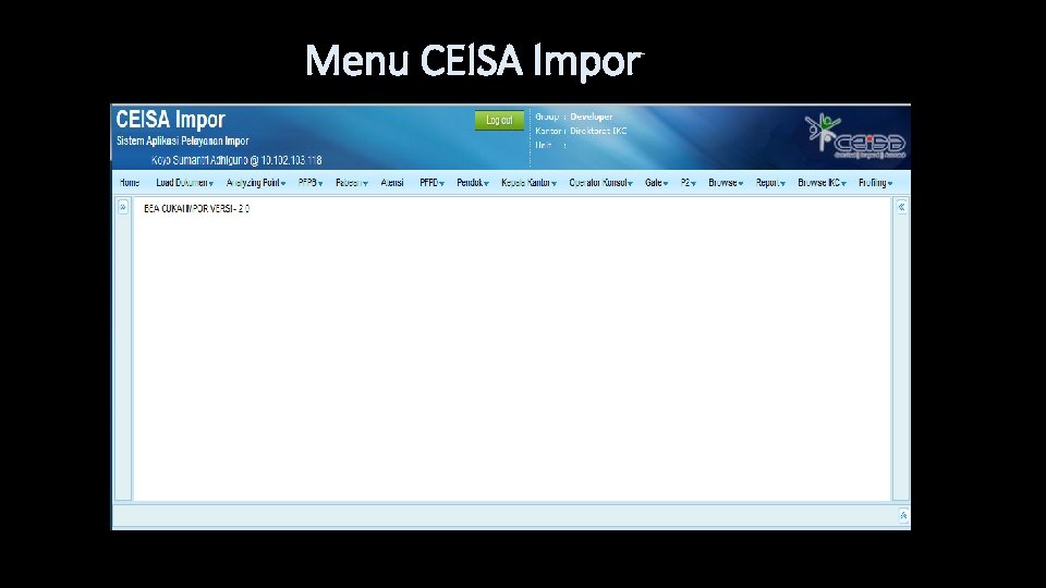 Menu CEISA Impor Menu CEISA Impor