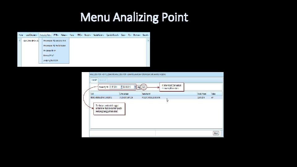 Menu Analizing Point Menu Analizing Point