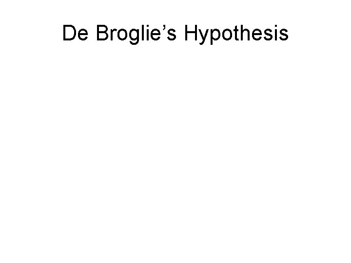 De Broglie’s Hypothesis 