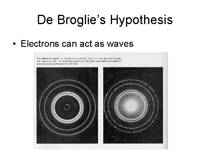 De Broglie’s Hypothesis • Electrons can act as waves 