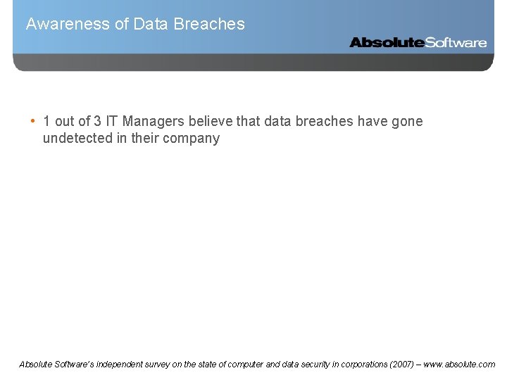 Awareness of Data Breaches • 1 out of 3 IT Managers believe that data