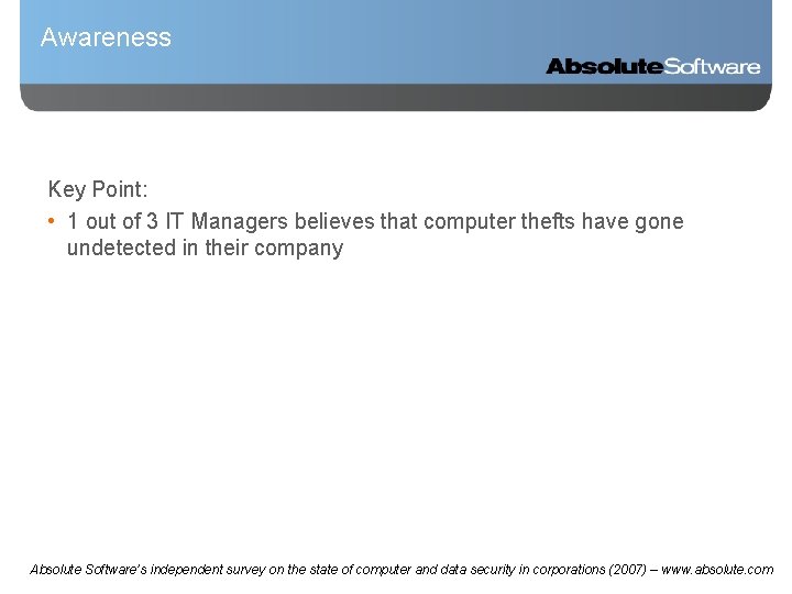 Awareness Key Point: • 1 out of 3 IT Managers believes that computer thefts