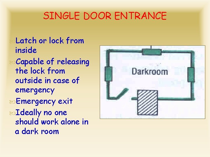 SINGLE DOOR ENTRANCE Latch or lock from inside Capable of releasing the lock from