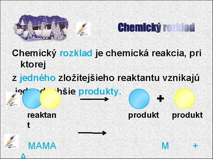 Chemický rozklad je chemická reakcia, pri ktorej z jedného zložitejšieho reaktantu vznikajú jednoduchšie produkty.