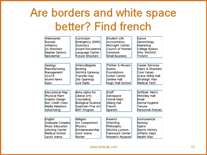 Are borders and white space better? Find french www. id-book. com 13 