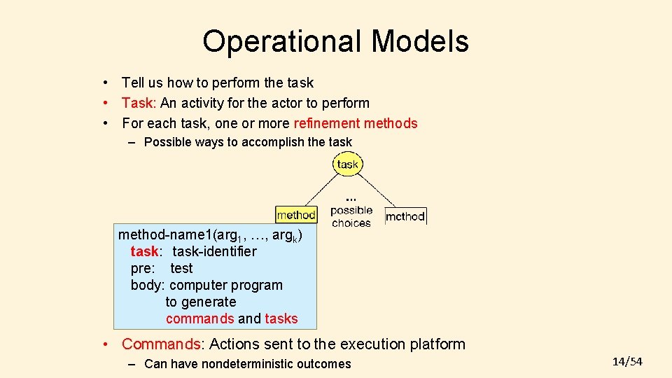 Operational Models • Tell us how to perform the task • Task: An activity