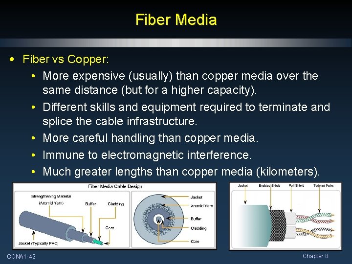 Fiber Media • Fiber vs Copper: • More expensive (usually) than copper media over