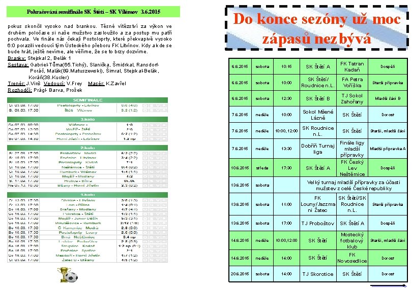 Pokračování semifinále SK Štětí – SK Vilémov 3. 6. 2015 pokus skončil vysoko nad