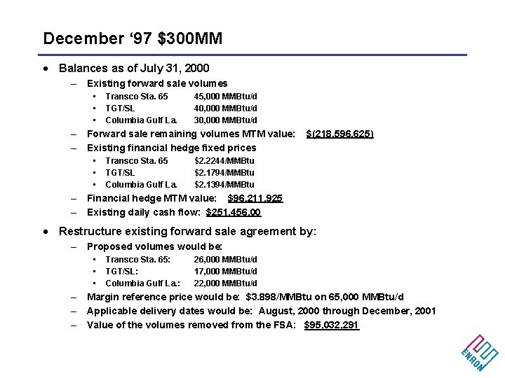 December ‘ 97 $300 MM · Balances as of July 31, 2000 – Existing