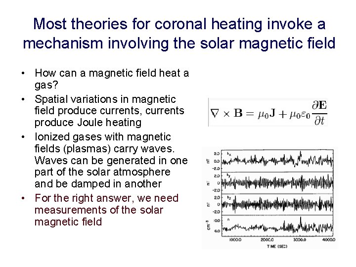 Most theories for coronal heating invoke a mechanism involving the solar magnetic field •