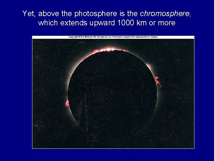 Yet, above the photosphere is the chromosphere, which extends upward 1000 km or more