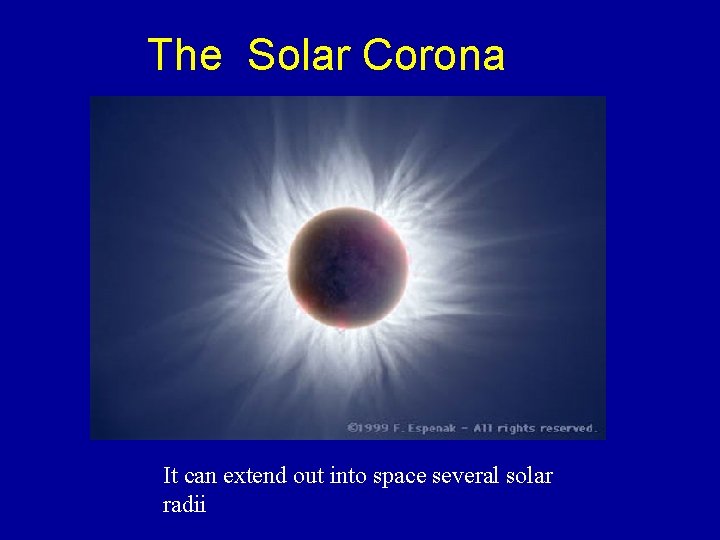 The Solar Corona It can extend out into space several solar radii 