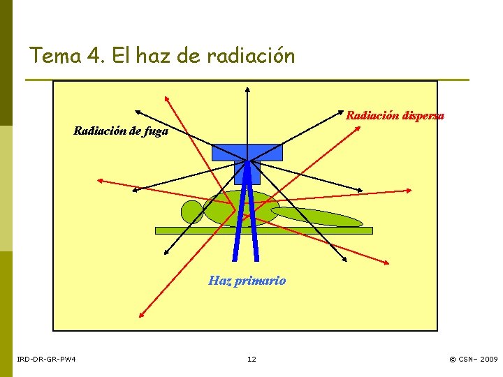 Tema 4. El haz de radiación Radiación dispersa Radiación de fuga Haz primario IRD-DR-GR-PW