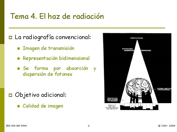 Tema 4. El haz de radiación p La radiografía convencional: n Imagen de transmisión