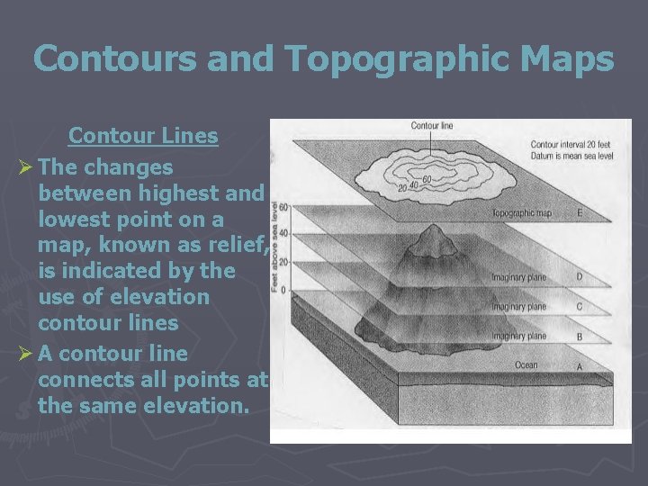Contours and Topographic Maps Contour Lines Ø The changes between highest and lowest point