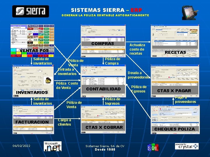 SISTEMAS SIERRA – ERP GENERAN LA POLIZA CONTABLE AUTOMATICAMENTE COMPRAS VENTAS POS Salida de