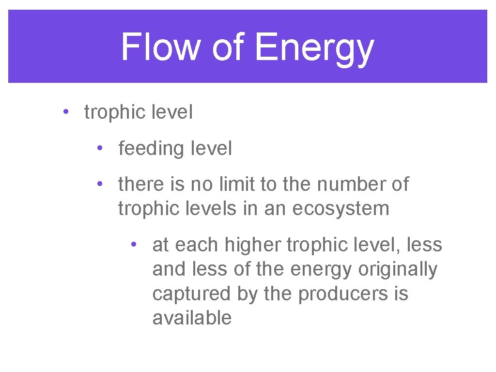 Flow of Energy • trophic level • feeding level • there is no limit