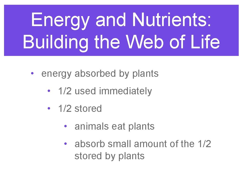 Energy and Nutrients: Building the Web of Life • energy absorbed by plants •