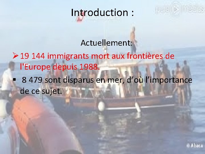 Introduction : Actuellement: Ø 19 144 immigrants mort aux frontières de l'Europe depuis 1988.