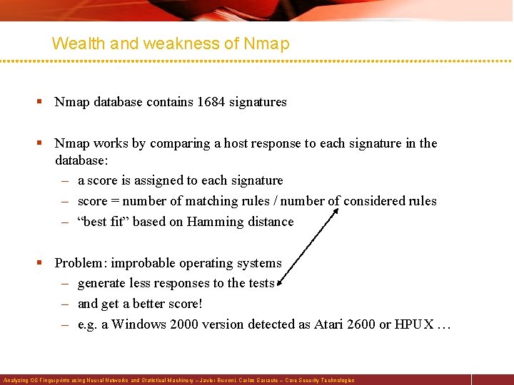 Wealth and weakness of Nmap § Nmap database contains 1684 signatures § Nmap works