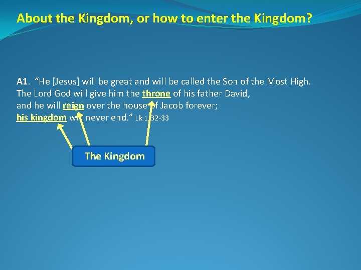 About the Kingdom, or how to enter the Kingdom? A 1. “He [Jesus] will