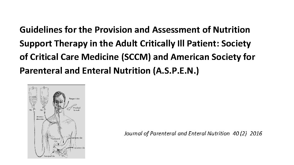 Guidelines for the Provision and Assessment of Nutrition Support Therapy in the Adult Critically