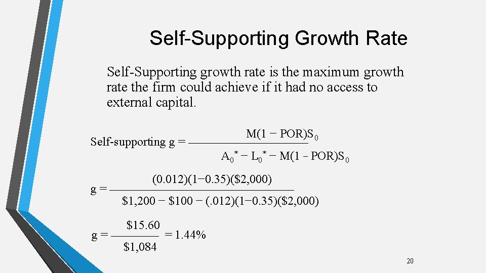 Self-Supporting Growth Rate Self-Supporting growth rate is the maximum growth rate the firm could