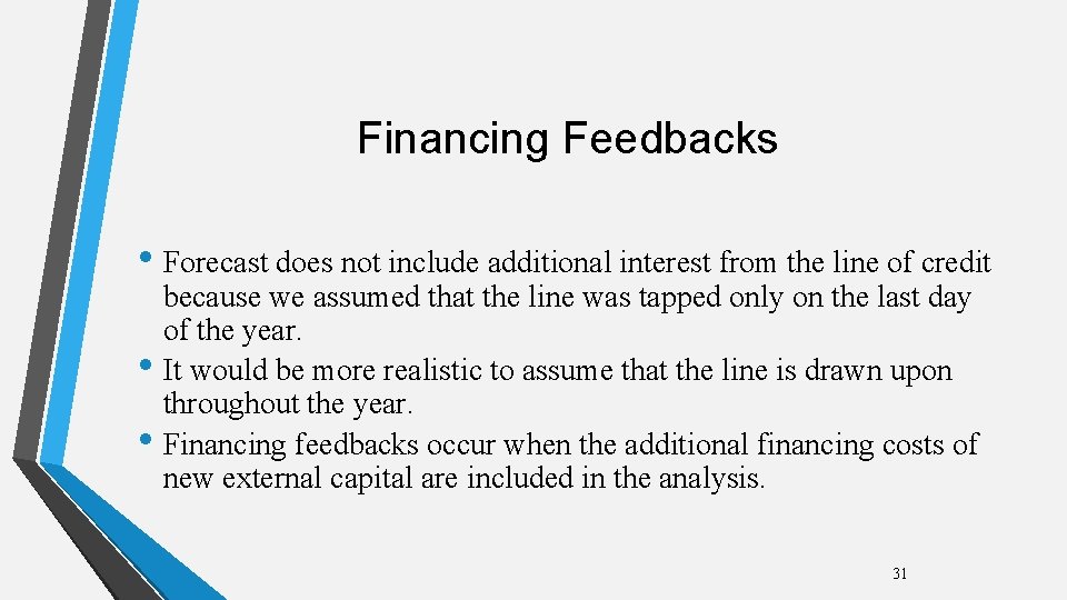Financing Feedbacks • Forecast does not include additional interest from the line of credit