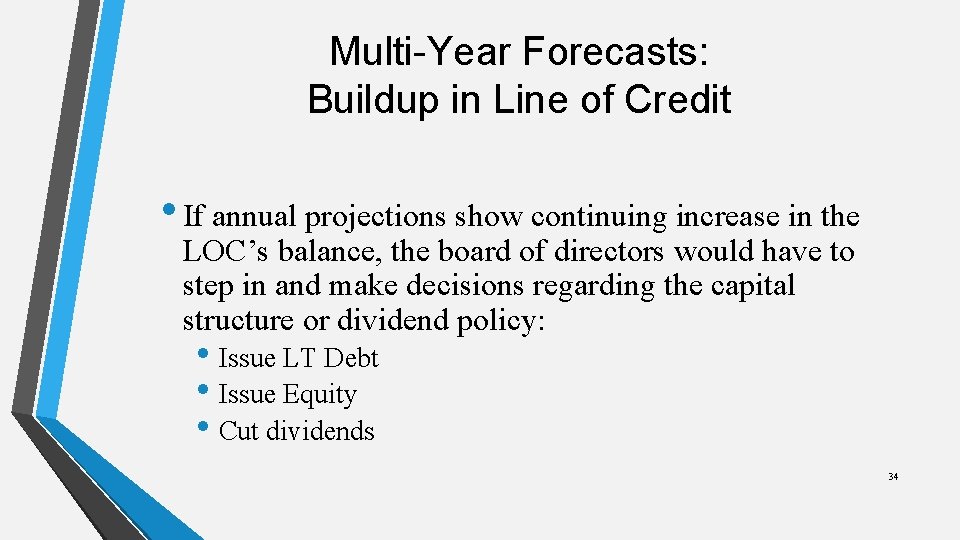 Multi-Year Forecasts: Buildup in Line of Credit • If annual projections show continuing increase