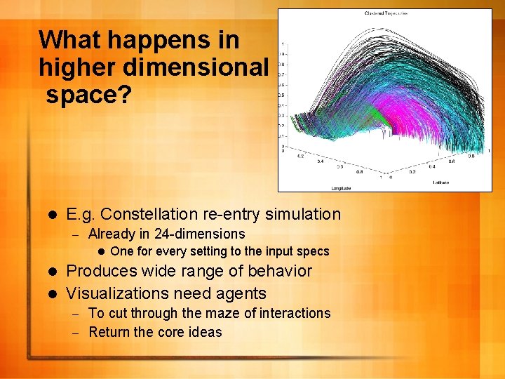 What happens in higher dimensional space? l E. g. Constellation re-entry simulation – Already