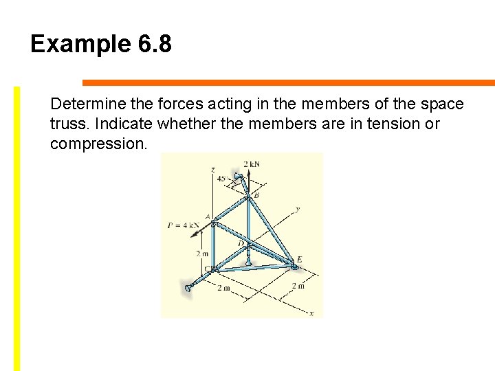 Example 6. 8 Determine the forces acting in the members of the space truss.