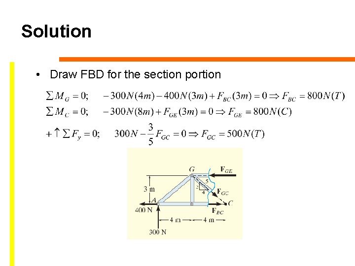 Solution • Draw FBD for the section portion 