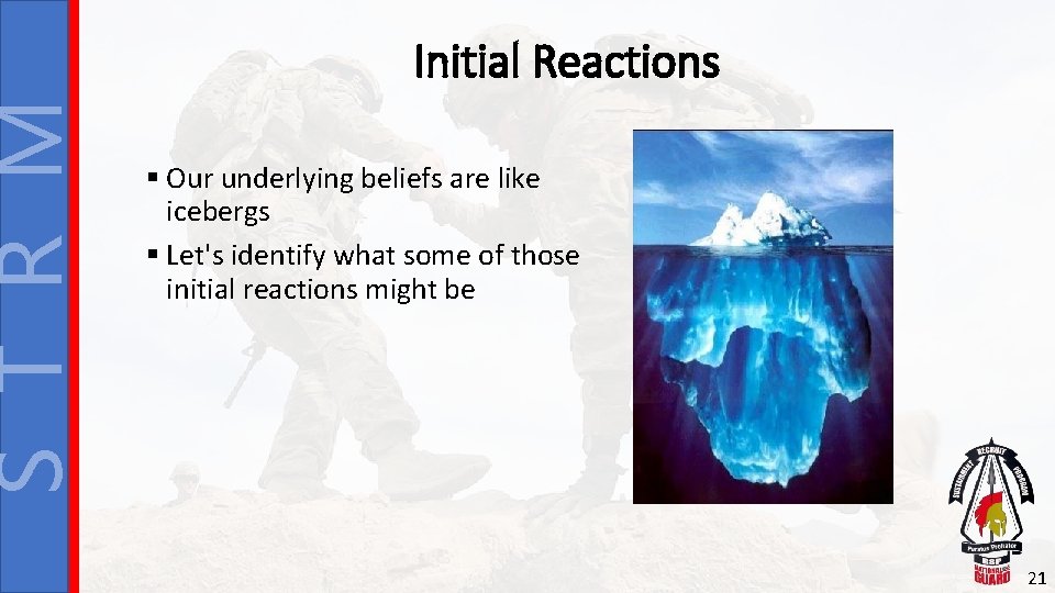 S T R M Initial Reactions § Our underlying beliefs are like icebergs §