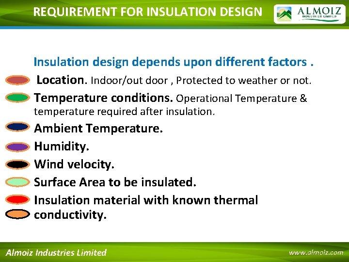 REQUIREMENT FOR INSULATION DESIGN Insulation design depends upon different factors. Location. Indoor/out door ,