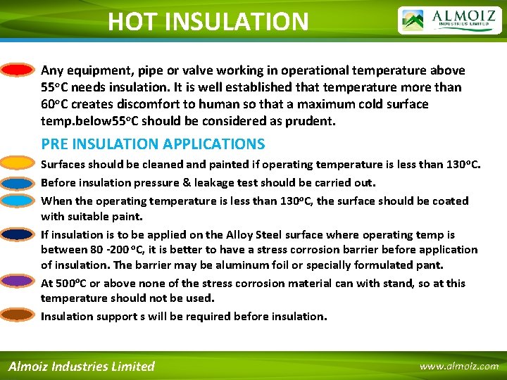 HOT INSULATION • Any equipment, pipe or valve working in operational temperature above 55