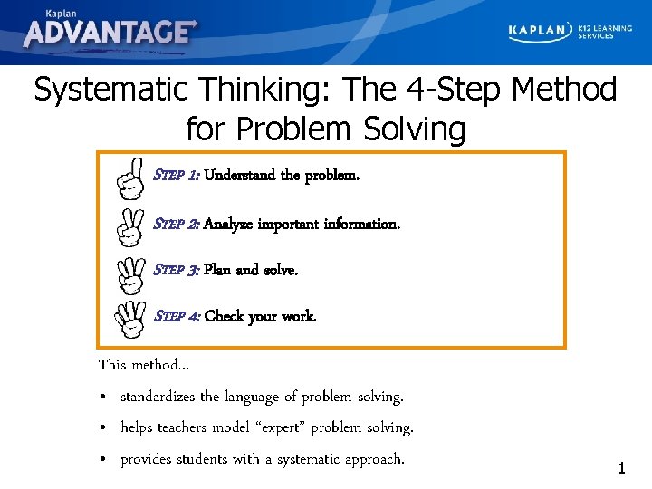 Systematic Thinking: The 4 -Step Method for Problem Solving STEP 1: Understand the problem.