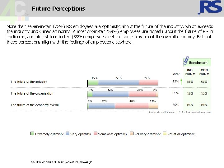 Future Perceptions More than seven-in-ten (73%) RS employees are optimistic about the future of Future Perceptions More than seven-in-ten (73%) RS employees are optimistic about the future of