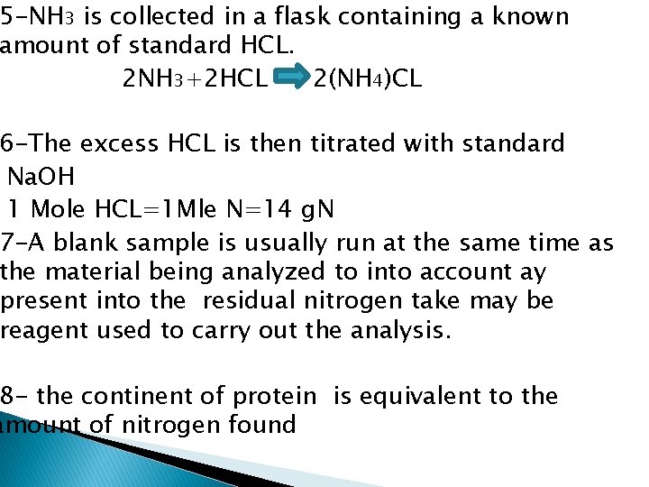 5 -NH 3 is collected in a flask containing a known amount of standard