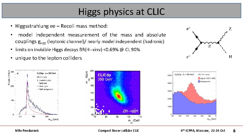 Higgs physics at CLIC • Higgsstrahlung ee – Recoil mass method: • model independent
