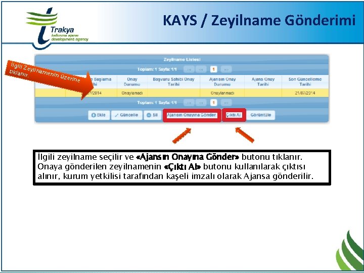 KAYS / Zeyilname Gönderimi İlgili Z tıklan eyilnamen ır. in üz erine İlgili zeyilname