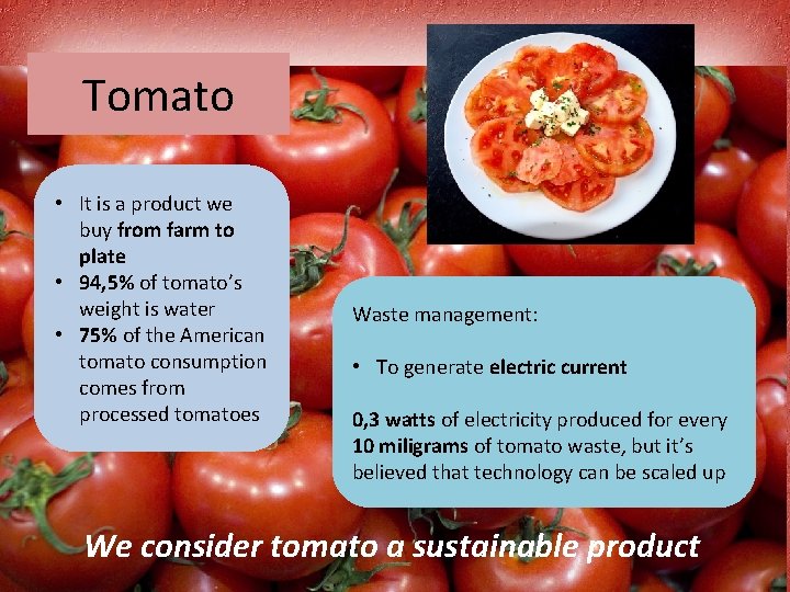 Tomato • It is a product we buy from farm to plate • 94,