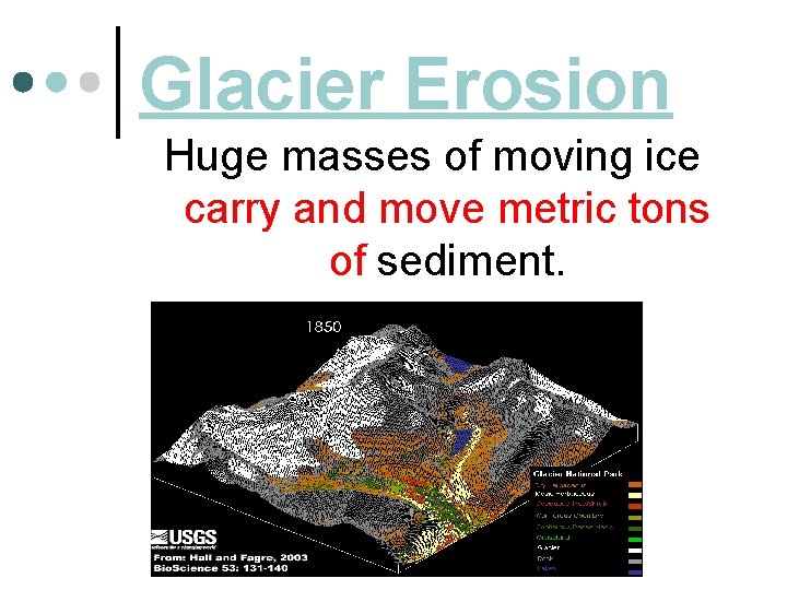 Glacier Erosion Huge masses of moving ice carry and move metric tons of sediment.