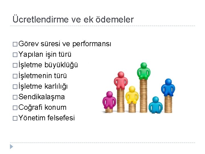 Ücretlendirme ve ek ödemeler � Görev süresi ve performansı � Yapılan işin türü �