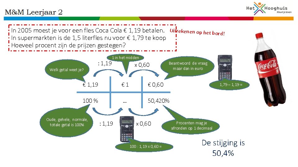 In 2005 moest je voor een fles Coca Cola € 1, 19 betalen. Uitrekenen