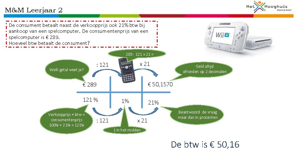 De consument betaalt naast de verkoopprijs ook 21% btw bij aankoop van een spelcomputer.